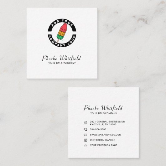 カスタムビジネスロゴのミニマルなソーシャルメディアアイコン スクエア名刺 (正面/裏面)