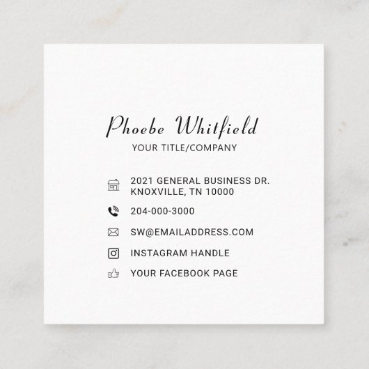 カスタムビジネスロゴのミニマルなソーシャルメディアアイコン スクエア名刺 (裏面)