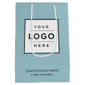 カスタムビジネスロゴアクアブルーブランド ミディアムペーパーバッグ (裏面)