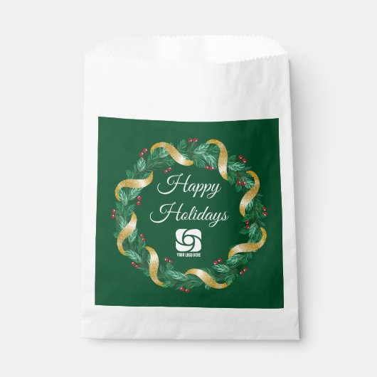 カスタムビジネスロゴグリーンリースホリデーパーティー フェイバーバッグ (正面)