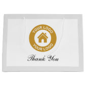 カスタムビジネスロゴスクリプトテキストをありがとう ラージペーパーバッグ (正面)