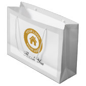 カスタムビジネスロゴスクリプトテキストをありがとう ラージペーパーバッグ (正面アングル)