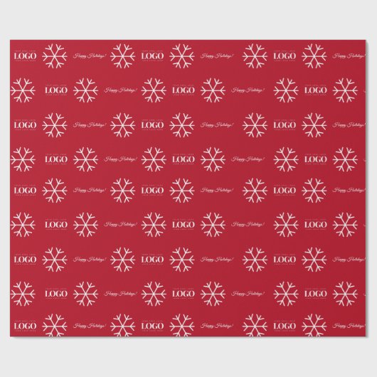 カスタムビジネスロゴスノーフレークハッピーホリデーズ文字 ラッピングペーパー (フラット)