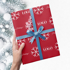 カスタムビジネスロゴスノーフレークハッピーホリデーズ文字 ラッピングペーパー