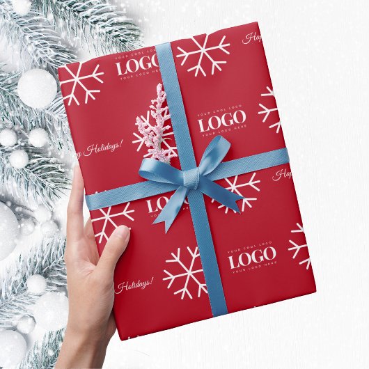 カスタムビジネスロゴスノーフレークハッピーホリデーズ文字 ラッピングペーパー