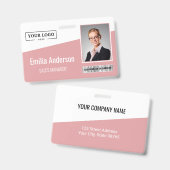 カスタムビジネスロゴバーコード写真従業員ピンク バッジ (正面＆裏面)