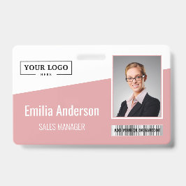 カスタムビジネスロゴバーコード写真従業員ピンク バッジ