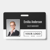 カスタムビジネスロゴバーコード従業員写真 バッジ (正面)