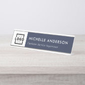 カスタムビジネスロゴモダン従業員の青 デスクネームプレート (正面)