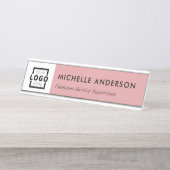 カスタムビジネスロゴモダン従業員ピンク デスクネームプレート (正面)