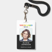 カスタムビジネスロゴ従業員フォトブラックID バッジ (正面（ネックストラップ付）)