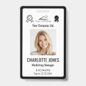 カスタムビジネスロゴ従業員QRコードブラックID バッジ (Front)