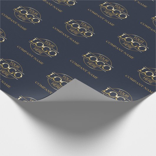 カスタムビジネスロゴ金ゴールドとネイビーブループロモーション ラッピングペーパー (角)