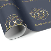 カスタムビジネスロゴ金ゴールドとネイビーブループロモーション ラッピングペーパー (ロールコーナー)