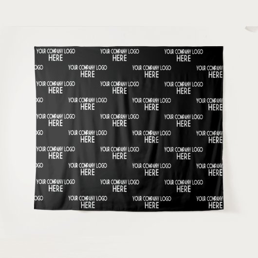 カスタムビジネスロゴ ステップ＆リピート 背景黒 タペストリー (正面(横))