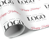 カスタムビジネスロゴ&ハッピーホリデークリスマス文字 ラッピングペーパー (ロールコーナー)