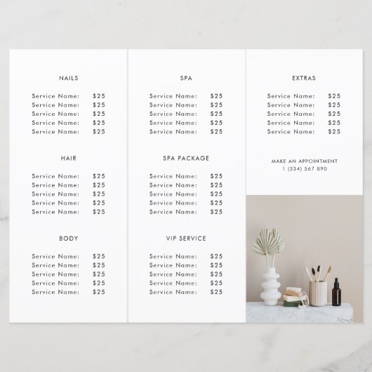 カスタムビジネスロゴ & 価格リスト三つ折りパンフレット (裏面)