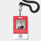 カスタムビジネスロゴ 基本 社員名 写真 バッジ (正面（ネックストラップ付）)