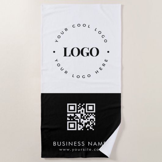 カスタムビジネスロゴQRコードおよび文字プロフェッショナル ビーチタオル (正面)
