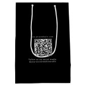 カスタムビジネスロゴQRコードソーシャルメディアブラック ミディアムペーパーバッグ (裏面)