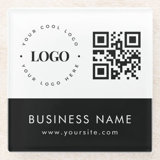 カスタムビジネスロゴQRコード＆テキストプロフェッショナル ガラスコースター (正面)