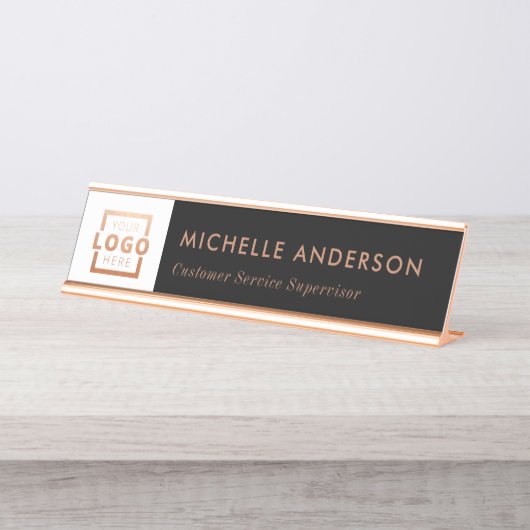 カスタムビジネスロモダンゴ従業員バラ金ゴールド デスクネームプレート (正面)
