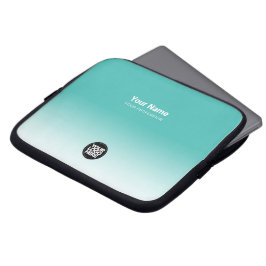 カスタムビジネス名、役職、ロゴのグラデーションターコイズ ラップトップスリーブ