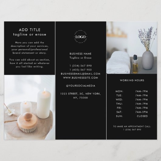 カスタムビジネス ロゴ 価格 ブラック トリフォールド パンフレット (正面)