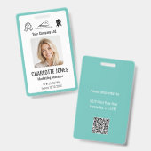 カスタムビジネス ロゴ 従業員QRコード ティールID バッジ (正面＆裏面)