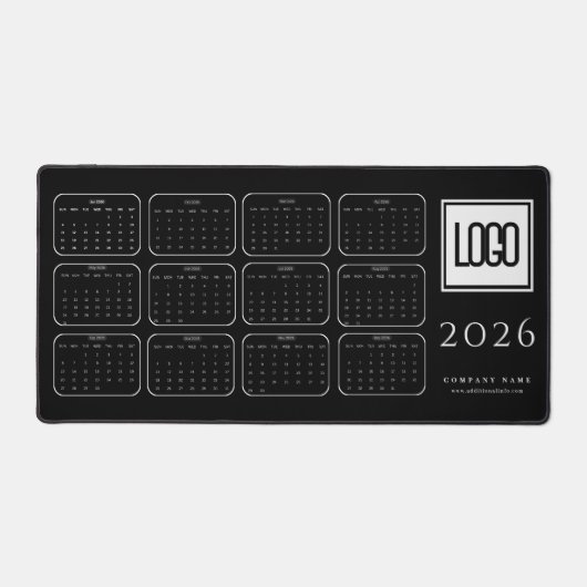 カスタムビジネス ロゴ 2026 ブラック カレンダー デスクマット (正面)