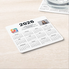 カスタムビジネス ロゴ 2026 会社カレンダー スクエアペーパーコースター