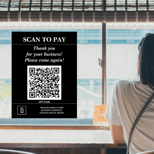 カスタムビジネスQRコード モバイルペイ ここ ロゴ ブラック ウィンドウサイン