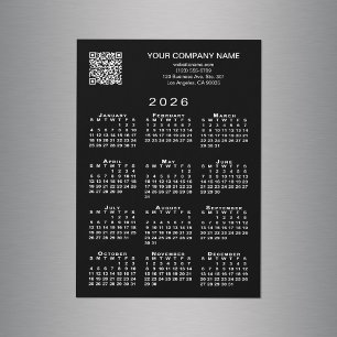 カスタムビジネスQRコード 2026年 カレンダー ブラックマグネット