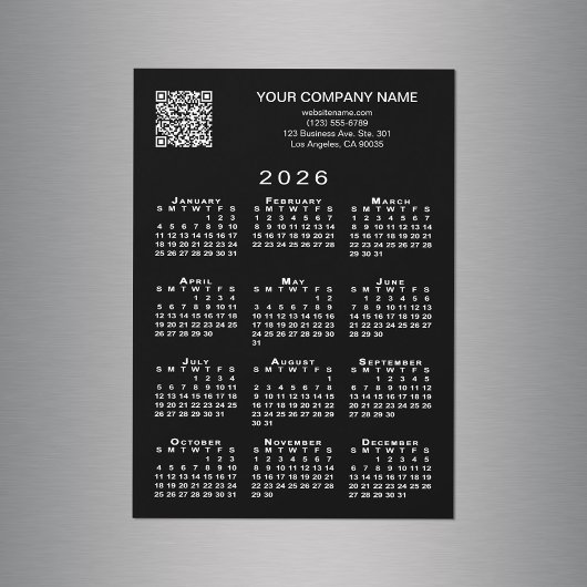 カスタムビジネスQRコード 2026年 カレンダー ブラックマグネット