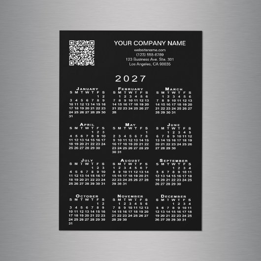 カスタムビジネスQRコード 2027年 カレンダー ブラックマグネット