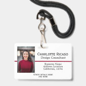 カスタムビジパーソナライズされたネス赤白黒 バッジ (正面（ネックストラップ付）)