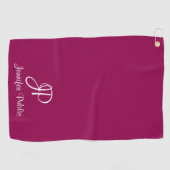 カスタムビバマゼンタタイポグラフィモノグラム名 ゴルフタオル (横)