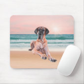 カスタムビーチに座って可愛いグレートデーンドッグ マウスパッド (マウス)