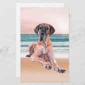カスタムビーチに座って可愛いグレートデーンドッグ 便箋 (正面/裏面)