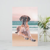 カスタムビーチに座って可愛いグレートデーンドッグ 便箋 (スタンド正面)