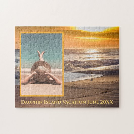 カスタムビーチサンセットバケーションメモリーズ ジグソーパズル (横)