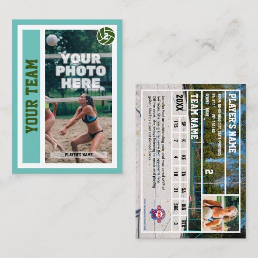 カスタムビーチバレーボール取引カード(ライトティール（緑がかった色）) コーリングカード (正面/裏面)