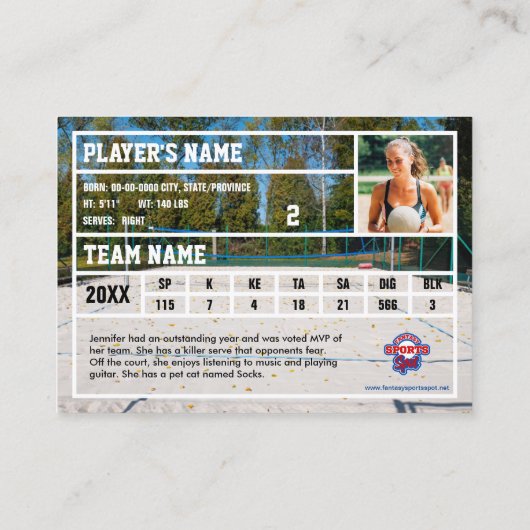 カスタムビーチバレーボール取引カード(Sage) コーリングカード (裏面)