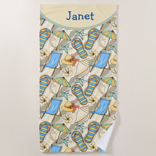 カスタムビーチフリップフロップ ビーチタオル (正面)