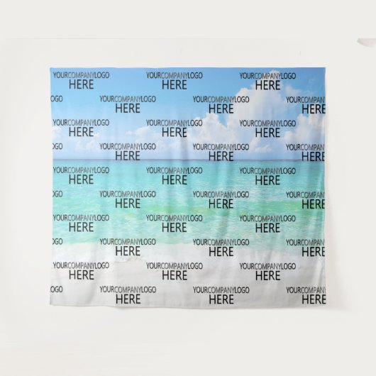 カスタムビーチロゴ ステップ&リピート背景 タペストリー (正面(横))