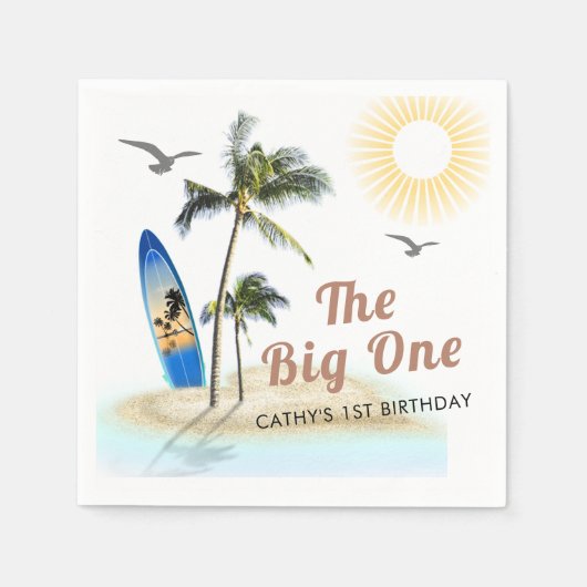 カスタムビーチ夏の第1誕生日 スタンダードカクテルナプキン (正面)