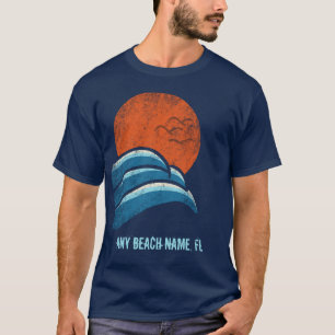 カスタムビーチ記念ヴィンテージ波と太陽 Tシャツ