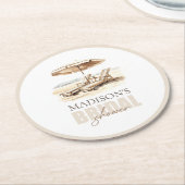 カスタムビーチ ブライダルシャワー ラウンドペーパーコースター (アングル)
