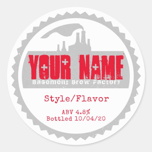 カスタムビールラベルテンプレート – 独自の単語を追加 ラウンドシール (正面)
