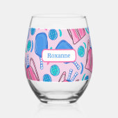 カスタムピクレボールパドル&ボールピンク名門私立校風の色 ステムなしワイングラス (正面)